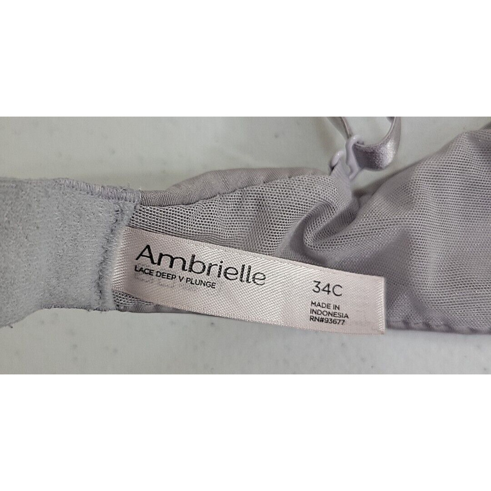 Ambrielle Gray Lace Deep-V Plunge Full Figure Convertible Underwire Bra Size 34C - Picture 3 of 7